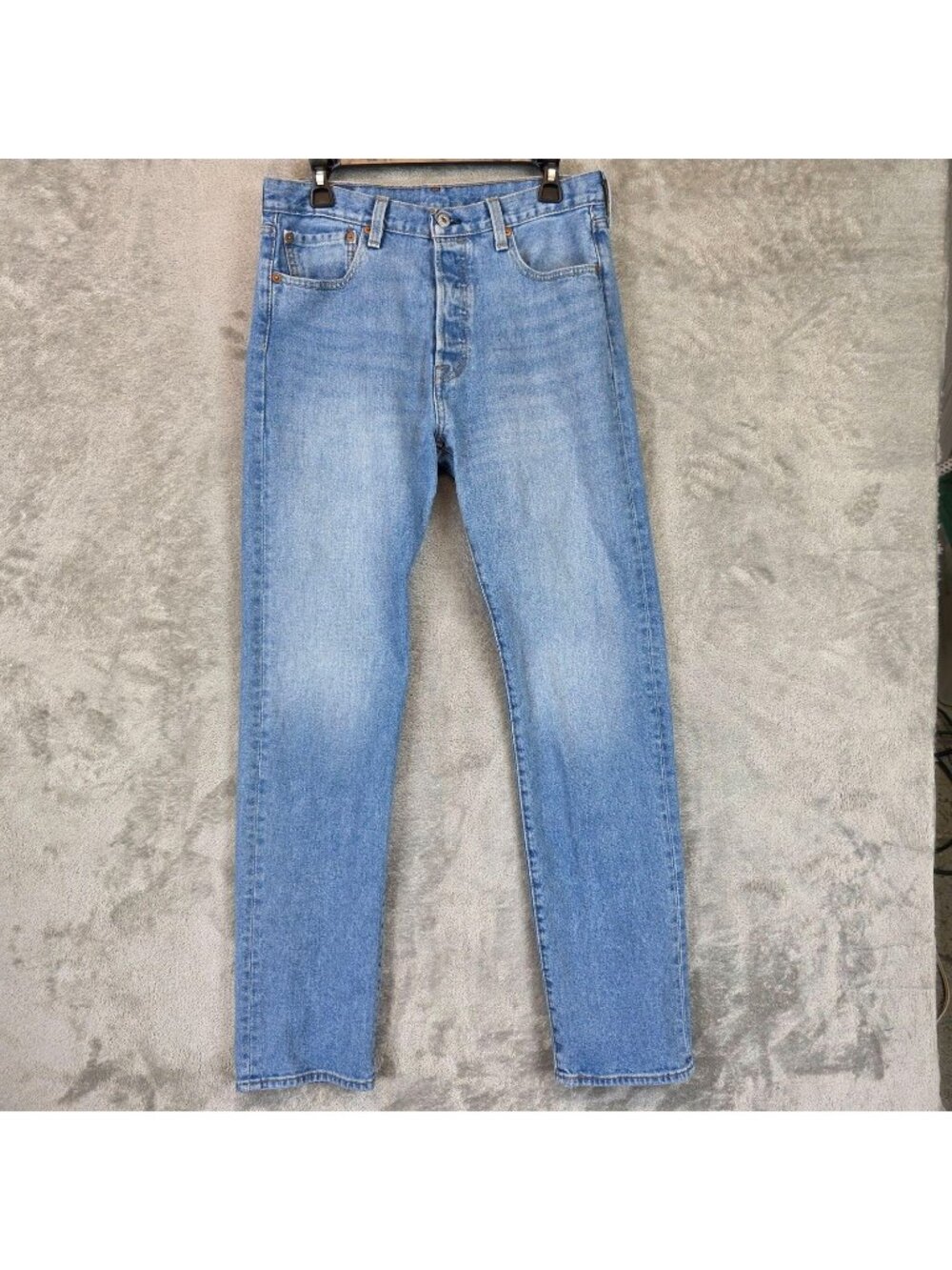 Levis 501 Jeans Mens 32 Blue Light Wash Straight Leg Button Fly Stretch Denim